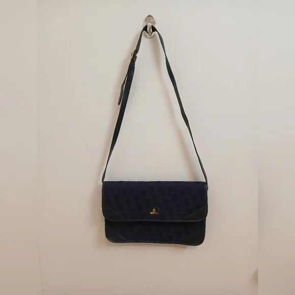 Lanvin Vintage Canvas and Leather Blue Flap Shoulder Bag. - Picture 1 of 9